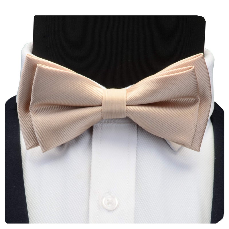 GUSLESON Champagne Bow Tie and Pocket Square Cufflink Sets Mnes Wedding Double Fold Pre-tied Bow Ties (0577-10) - Image 4